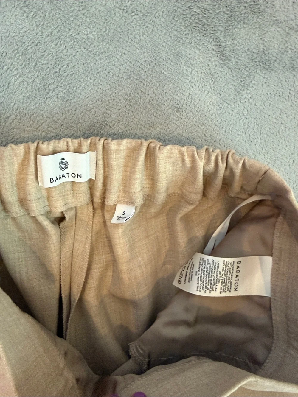 Babaton Light Beige Linen-Blend Trousers
